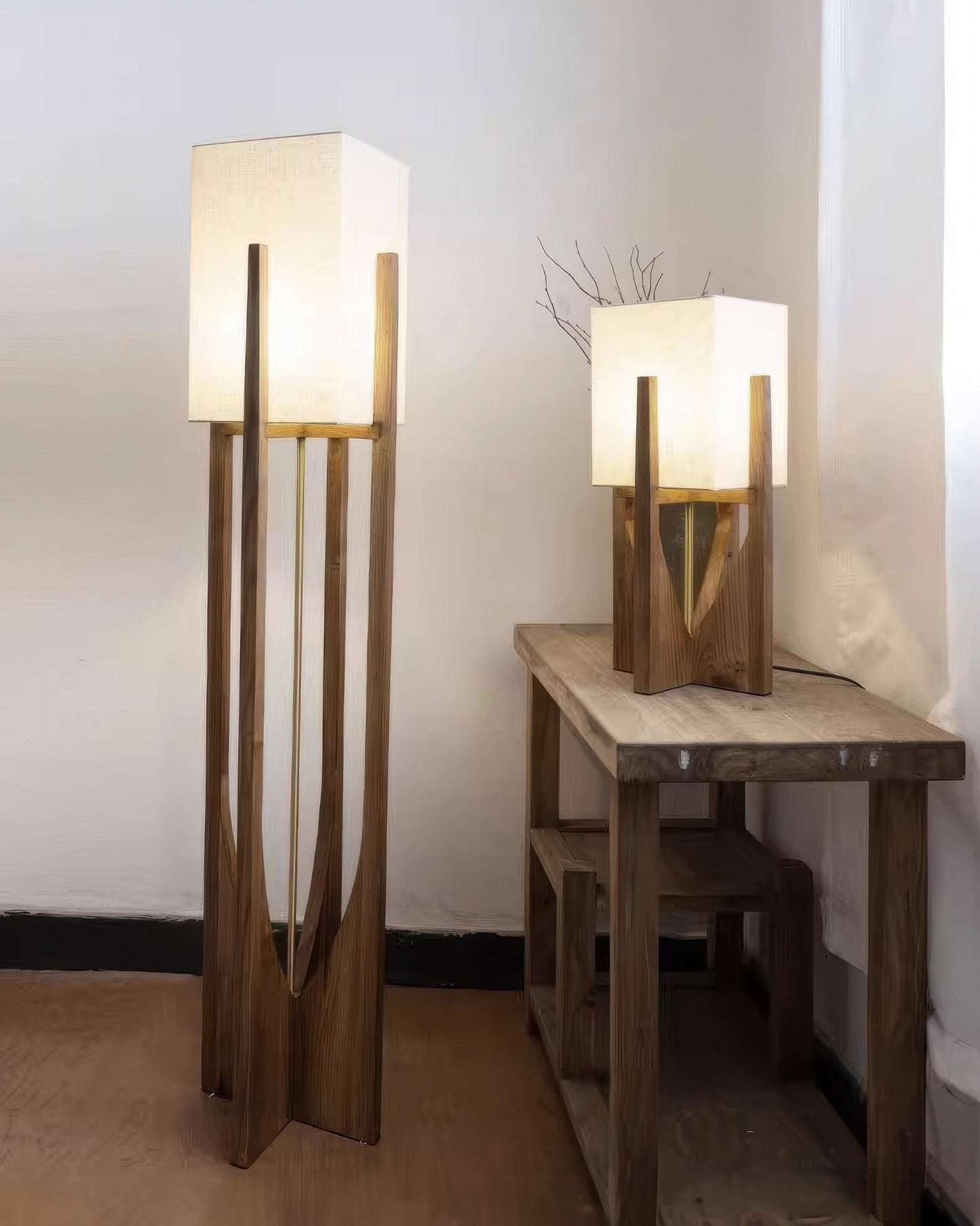 Japanse stijl walnoot vloerlamp eenvoudige massief houten lamp