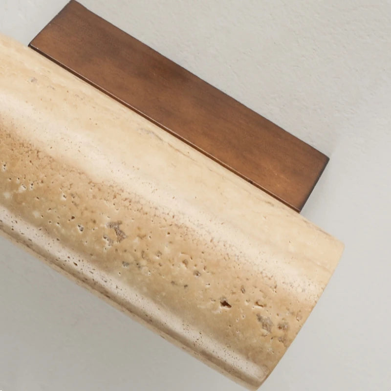 Kyroza Wall Lights – Travertine & Wood Cylinder Wall Lamp