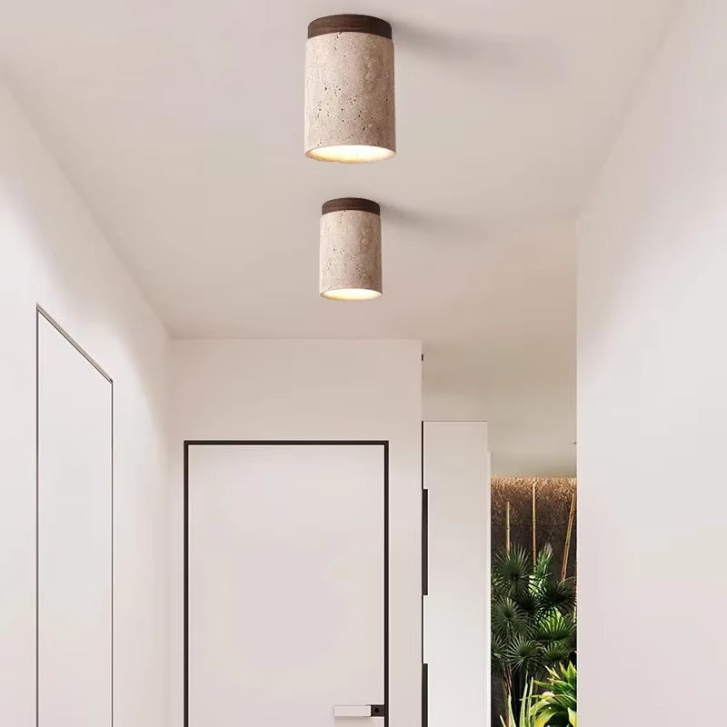 Kyroza Wall Lights – Travertine & Wood Japandi Ceiling/Wall Lamp