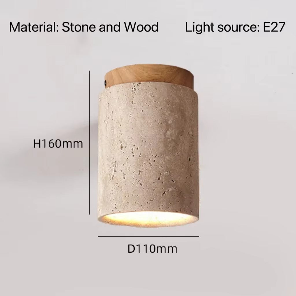 Kyroza Wall Lights – Travertine & Wood Japandi Ceiling/Wall Lamp