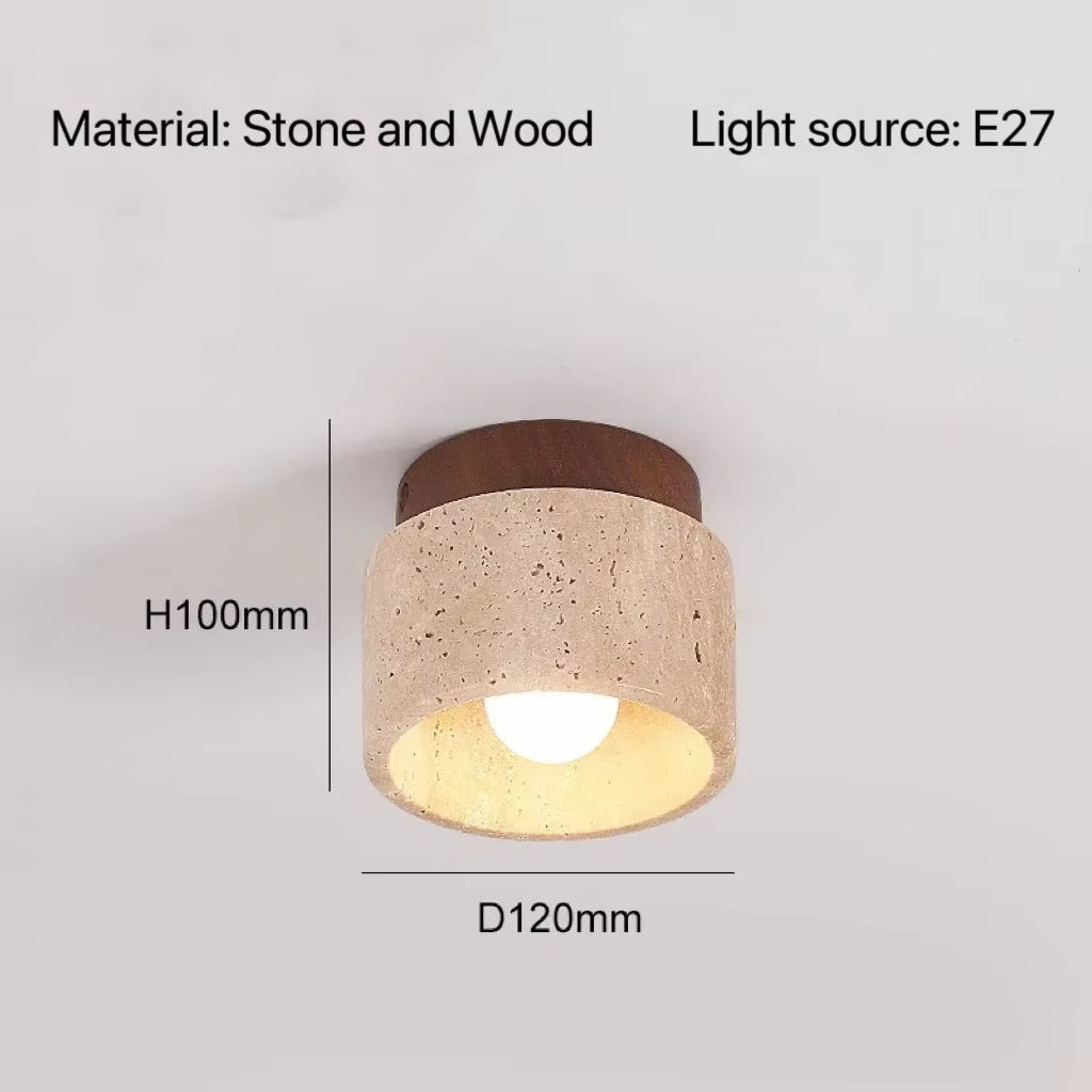 Kyroza Wall Lights – Travertine & Wood Japandi Ceiling/Wall Lamp