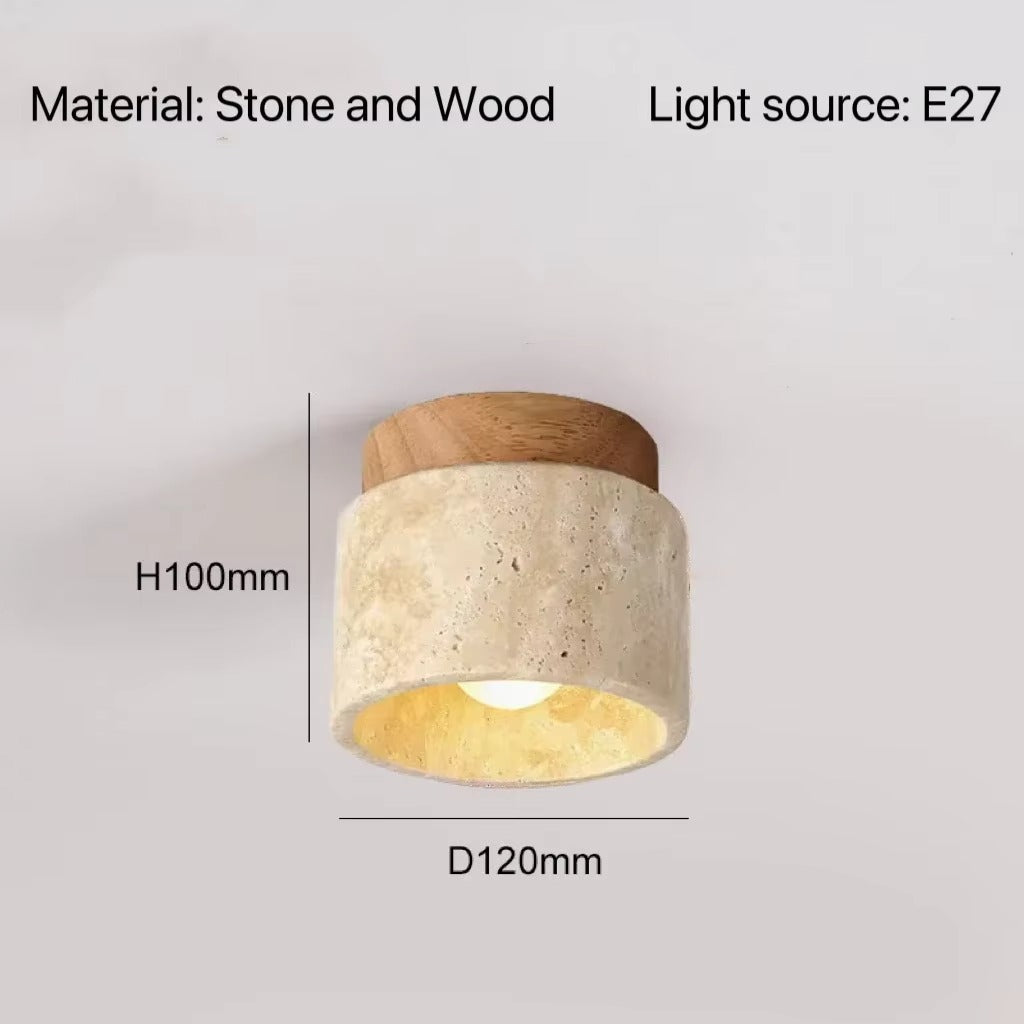 Kyroza Wall Lights – Travertine & Wood Japandi Ceiling/Wall Lamp