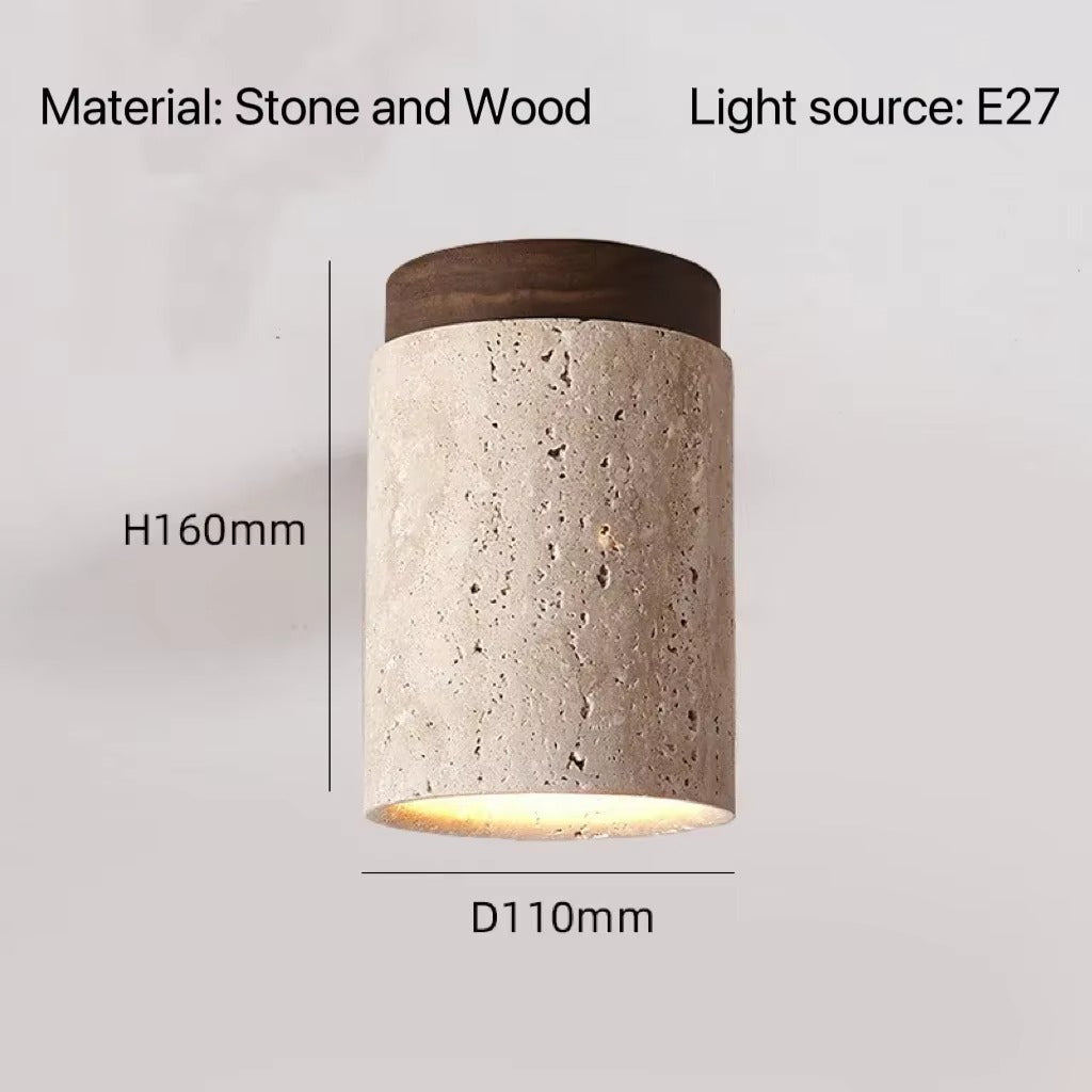 Kyroza Wall Lights – Travertine & Wood Japandi Ceiling/Wall Lamp