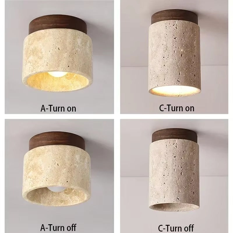 Kyroza Wall Lights – Travertine & Wood Japandi Ceiling/Wall Lamp