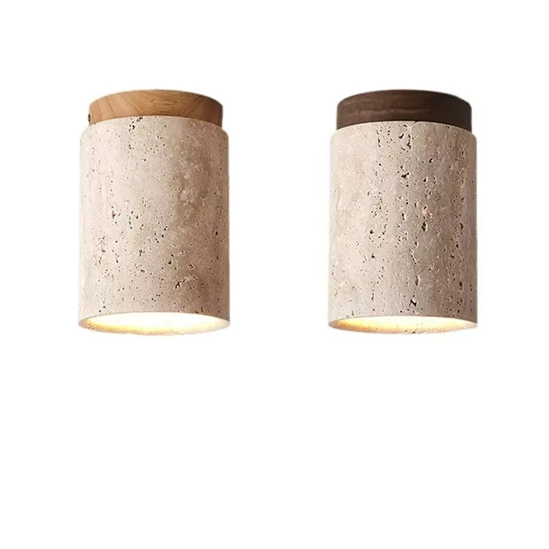 Kyroza Wall Lights – Travertine & Wood Japandi Ceiling/Wall Lamp