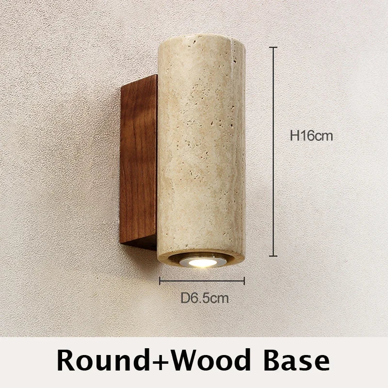 Kyroza Wall Lights – Travertine & Wood Cylinder Wall Lamp