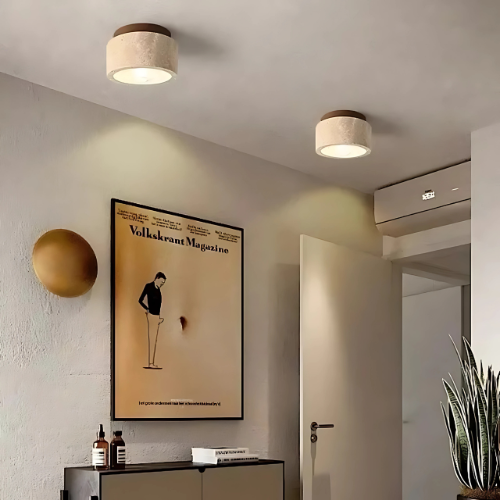 Kyroza Wall Lights – Travertine & Wood Japandi Ceiling/Wall Lamp